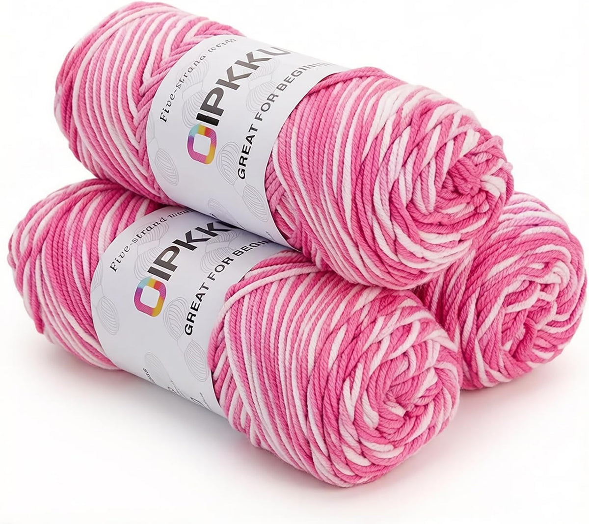 3PACK 5-Ply Variegated Yarn for Crocheting, Yarn Soft Each 3pcs/300g/630 Yards Soft Cozy, Multi-Color Gradient for Knitting Sweaters, Scarves, Shawls, Hats (Pink White)