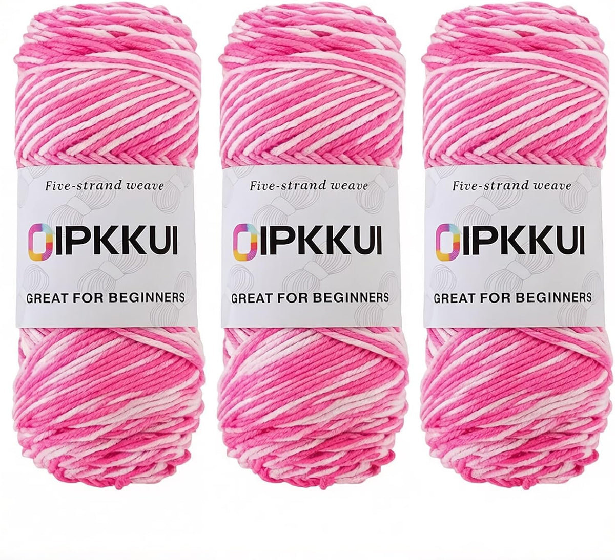 3PACK 5-Ply Variegated Yarn for Crocheting, Yarn Soft Each 3pcs/300g/630 Yards Soft Cozy, Multi-Color Gradient for Knitting Sweaters, Scarves, Shawls, Hats (Pink White)