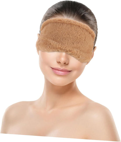 2pcs Soft Faux Fur Sleep Eye Mask Plush Eye Covers for Comfortable Sleep Cartoon Design Night Blindfolds for Travel Napping Pink Brown for All Ages