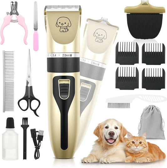 FrutPunch Dog Grooming Kit, Cordless Dog Clippers, Electric Shaving, Low Noise Rechargeable Dogs Hair Trimmer, with a Shaving Head for Feet, Suitable for Cats and Dogs, 2000MA