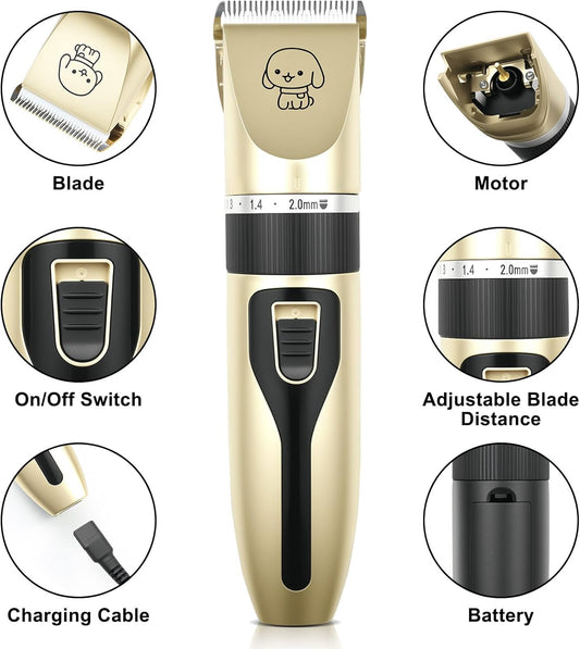 FrutPunch Dog Grooming Kit, Cordless Dog Clippers, Electric Shaving, Low Noise Rechargeable Dogs Hair Trimmer, with a Shaving Head for Feet, Suitable for Cats and Dogs, 2000MA