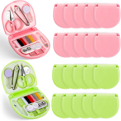 20 Pack Mini Travel Sewing Kit, Portable Sewing Tool Kits, Beginner Emergency Sewing Repair Kit with Threads Scissors Hand Sewing Needles, Plastic Sewing Kit, DIY Sewing Supplies (Green, Pink)