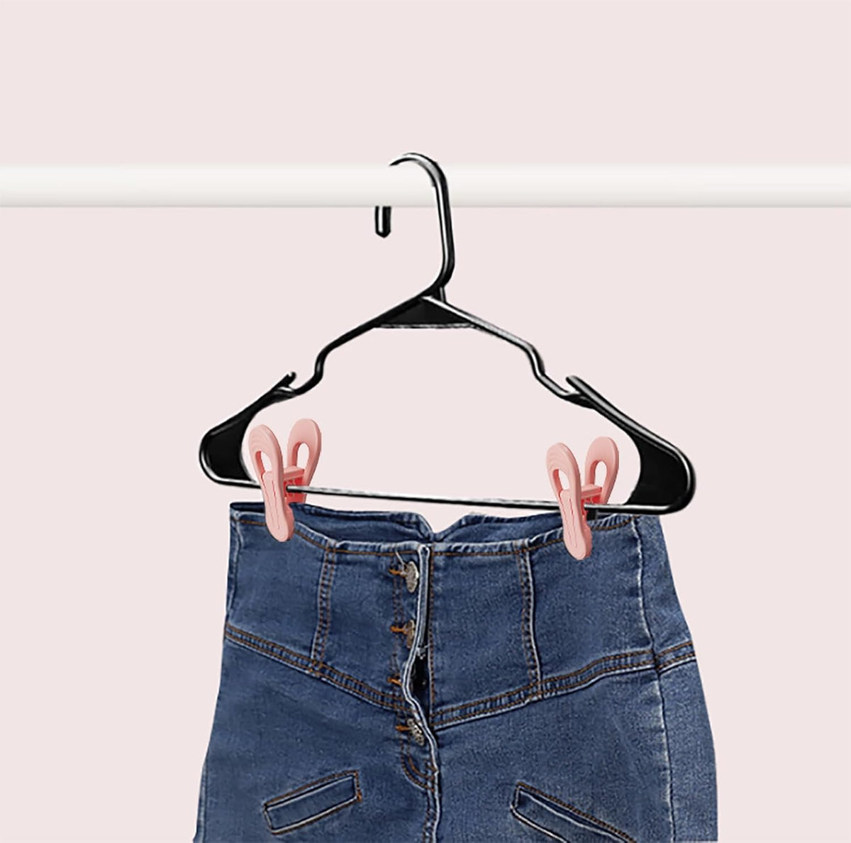 Pink Hangers Clips 60 Pack, Multi-Purpose Plastic Clips for Plastic Hangers Velvet Hanger, Clothes Pins for Skirt Pants