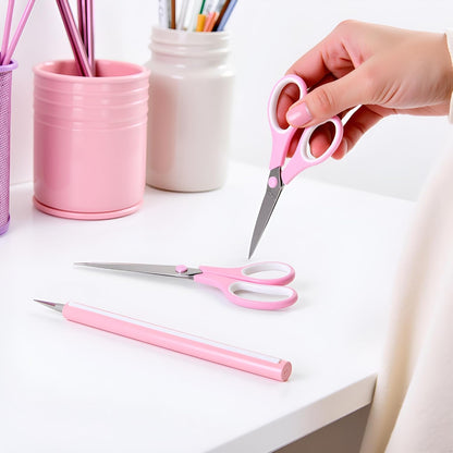 Pink Scissors, 7.5" All Purpose Scissor for Office and Home, Stainless Steel Craft Sewing Fabric Shears with Comfort Grip, Right/Left Handed (3 Pack)