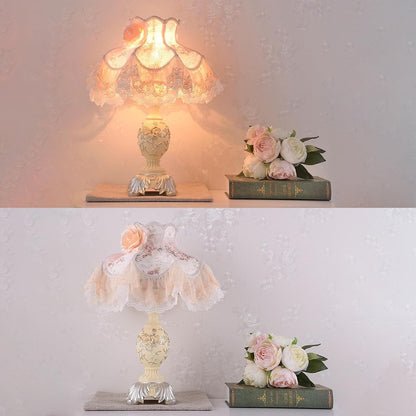 Resin Pink Table Lamp Classical Table Lamp Pink Fabric Lampshade with Antique Flower Decorative Desk Lamp for Bedroom Living Room Nursery Room