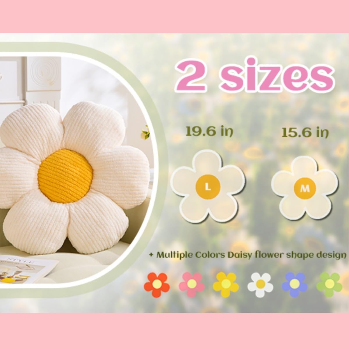 Flower Pillow,15.75" Daisy Pillow Pink Throw Pillows