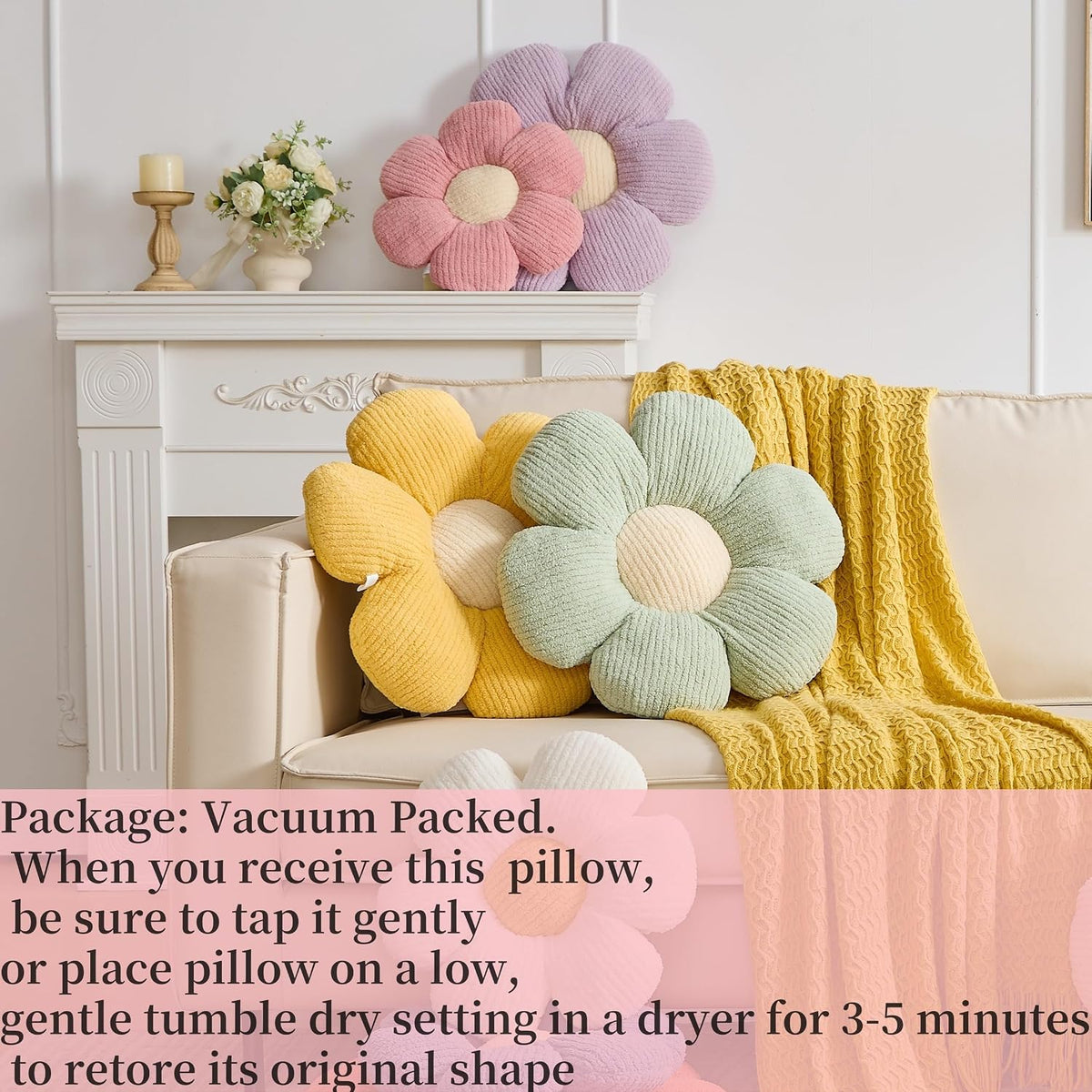 Flower Pillow,15.75" Daisy Pillow Pink Throw Pillows