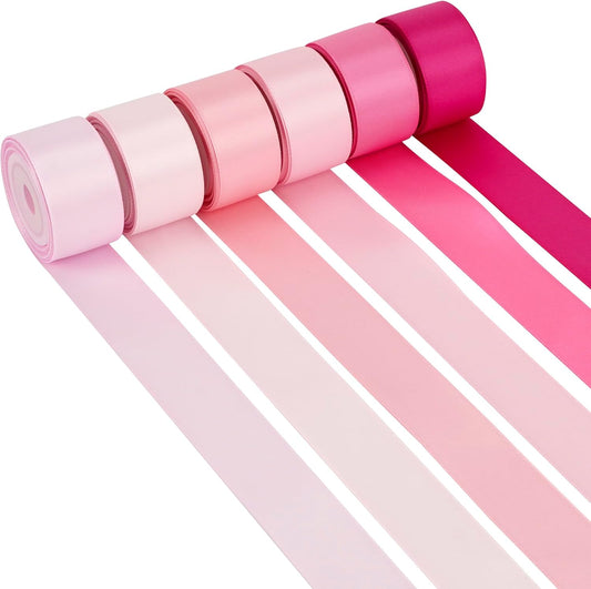 Pink Satin Ribbon 1 inch Baby/Light/Hot Pink Double-Faced Satin Ribbons for Flower Bouquet, Gift Wrapping, DIY Crafts, Bridal Shower Wedding Decor- 6 Rolls, Total 30 Yards