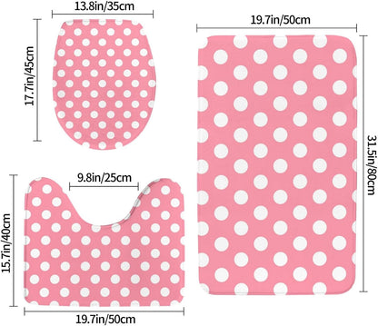 Bathroom Rugs Sets 3 Piece - Light Pink Polka Dot Print (a) Absorbent Non Slip Washable Bath Mats, U-Shape Toilet Lid Cover, Contour Mat, Soft Shower Mats Bath Rug Mat for Bathroom Tub Toilet
