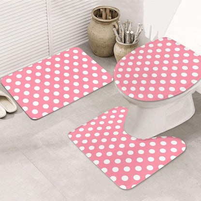 Bathroom Rugs Sets 3 Piece - Light Pink Polka Dot Print (a) Absorbent Non Slip Washable Bath Mats, U-Shape Toilet Lid Cover, Contour Mat, Soft Shower Mats Bath Rug Mat for Bathroom Tub Toilet