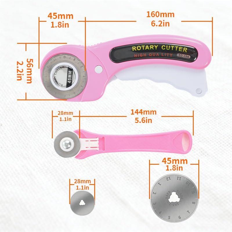 Rotary Cutter for Fabric, 45mm and 28mm Rotary Cutters Kit with 10 Blades
