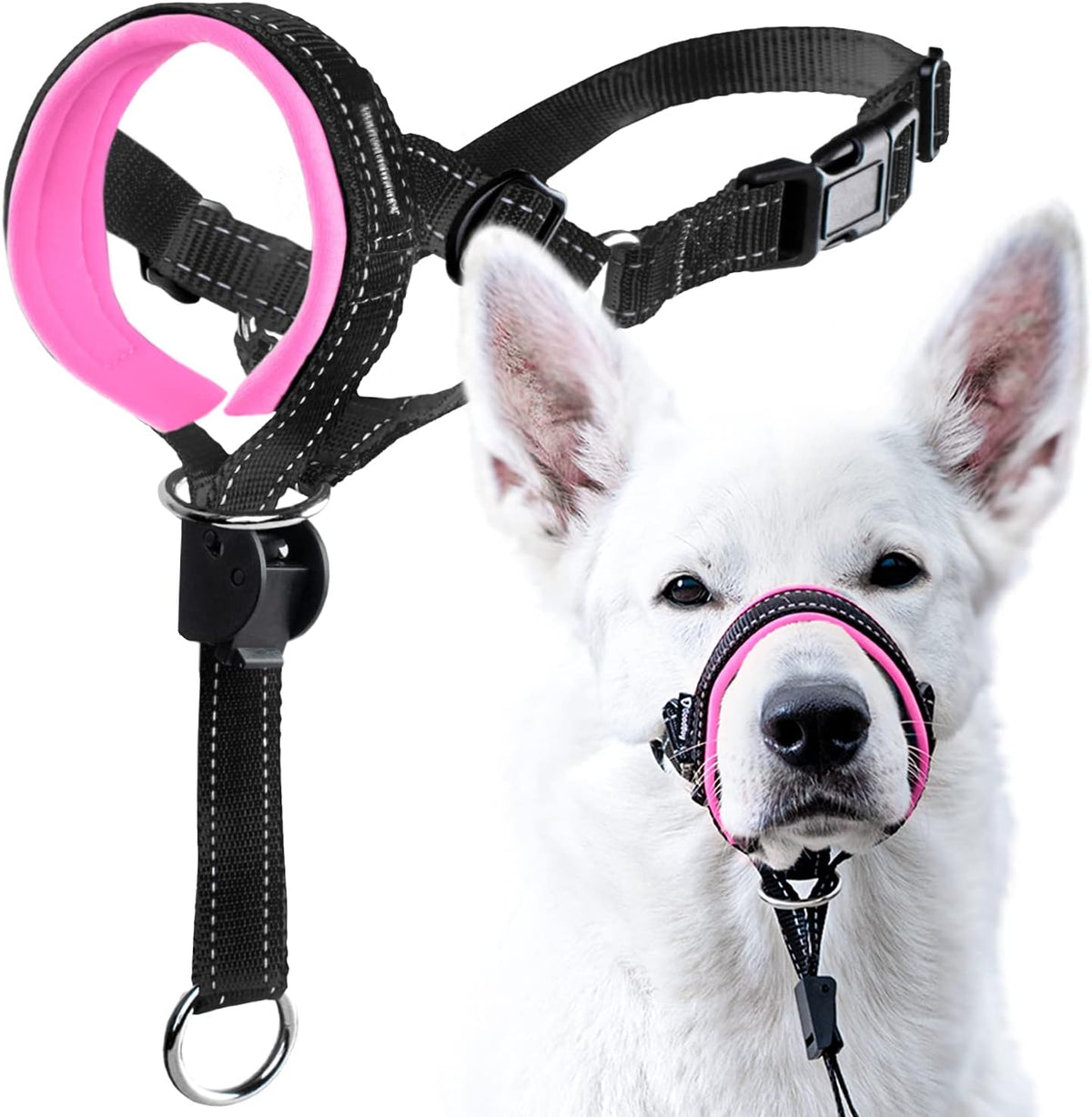Dog Head Halter with Safety Strap - Stops Heavy Pulling On The Leash - Padded Headcollar for Small Medium and Large Dog Sizes - Head Collar Training Guide Included (Size 4, Pink)