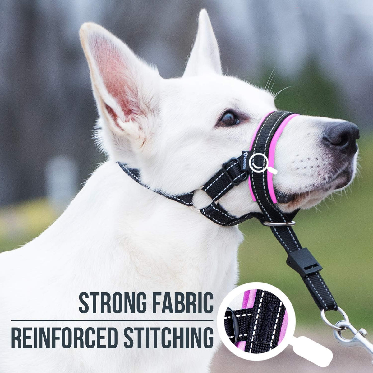 Dog Head Halter with Safety Strap - Stops Heavy Pulling On The Leash - Padded Headcollar for Small Medium and Large Dog Sizes - Head Collar Training Guide Included (Size 4, Pink)