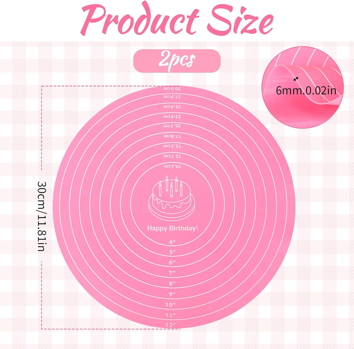 2Pcs 12" Silicone Cake Mat Non Slip Cake Turntable Mat
