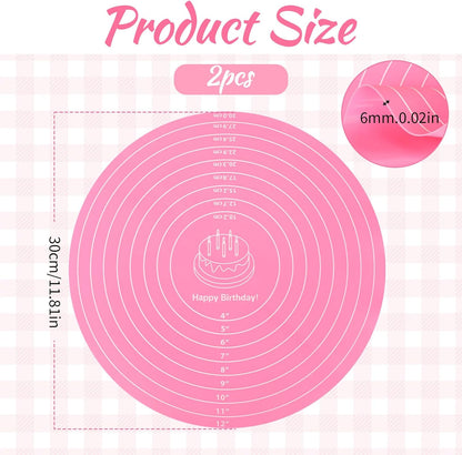 2Pcs 12" Silicone Cake Mat Non Slip Cake Turntable Mat