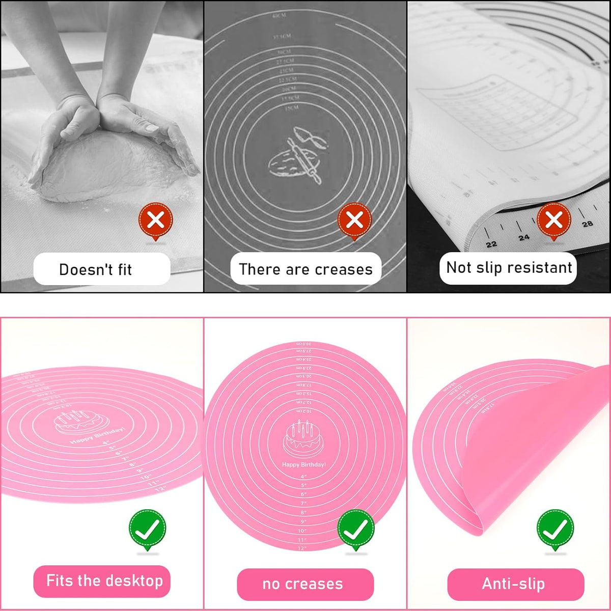 2Pcs 12" Silicone Cake Mat Non Slip Cake Turntable Mat