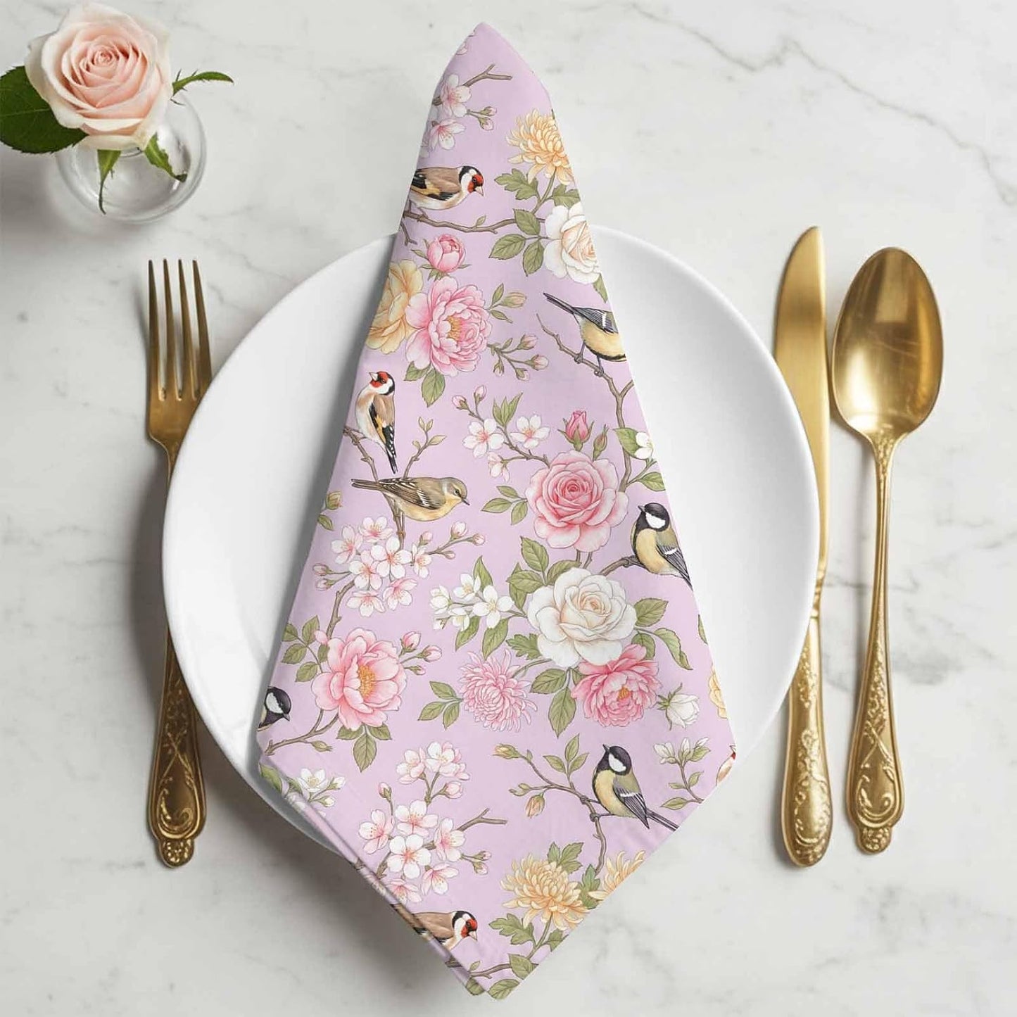 Spring Cloth Napkins Set of 1 Pink Traditional Flowers Birds Branches Ethnic Style Napkins Cloth Washable Reusable Soft Napkin for Birthday Party Wedding Dining Table Decorations 20x20 Inch