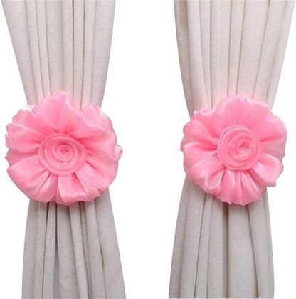 1 Pair Flower Curtain Tiebacks Christmas Decor for Baby Nursery Room Girl’s Bedroom Window Drapes Wedding Birthday Party Decoration Ties Holdbacks Home Bridal Shower Gift Ornament (Pink)