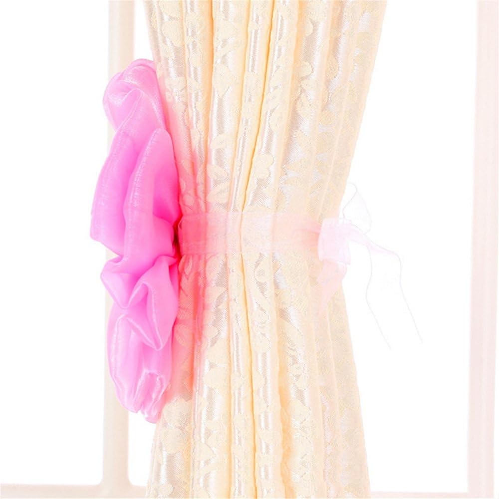 1 Pair Flower Curtain Tiebacks Christmas Decor for Baby Nursery Room Girl’s Bedroom Window Drapes Wedding Birthday Party Decoration Ties Holdbacks Home Bridal Shower Gift Ornament (Pink)