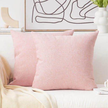 Pillow Covers Decorative Pink Throw Pillow Covers Linen Throw Pillows for Couch Sofa Bed Bedroom Girl Room Decoration, 20x20 inch(50cm), Set of 2, Baby Pink