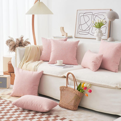 Pillow Covers Decorative Pink Throw Pillow Covers Linen Throw Pillows for Couch Sofa Bed Bedroom Girl Room Decoration, 20x20 inch(50cm), Set of 2, Baby Pink