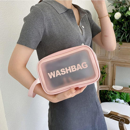 5PCS Clear Toiletry Bags, Wash Bag, Clear PU Makeup Bag, Waterproof Toiletry Travel Bag with Zipper Handle, Portable Airport Cosmetic Bag for Travel Bathroom Men Women (Pink)