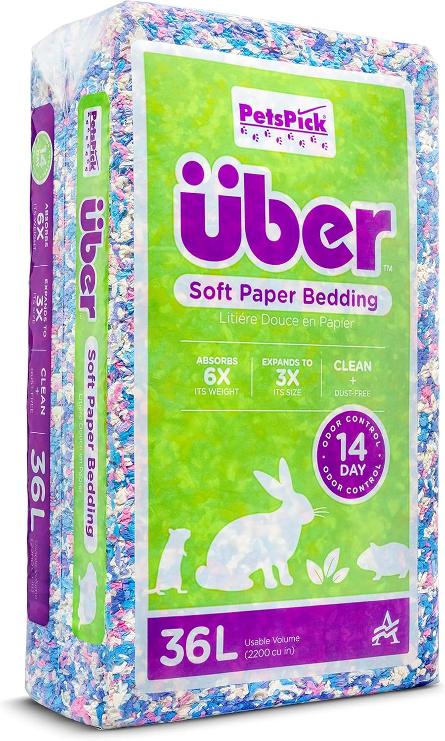 PETSPICK Uber Soft Paper Pet Bedding for Small Animals, Confetti, 36L