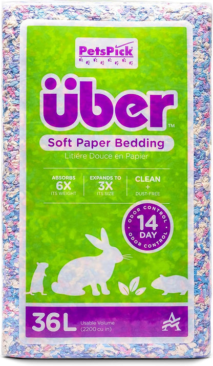 PETSPICK Uber Soft Paper Pet Bedding for Small Animals, Confetti, 36L