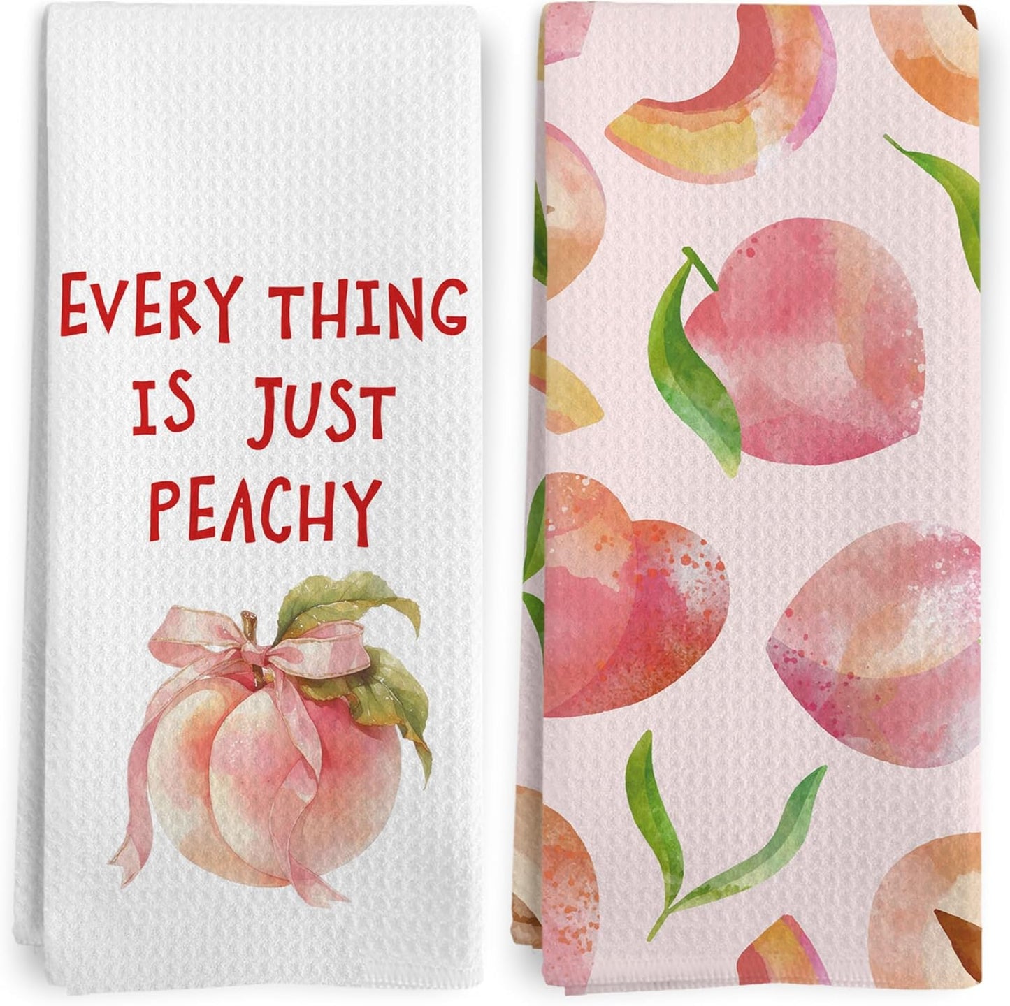Coquette Pink Bow Peach Kitchen Towels, Preppy Girly Dish Tea Towels for Kitchen, Everything is Just Peachy Decorative Hand Towels for Bathroom, Peach Bathroom Decor, 16x24 Inches