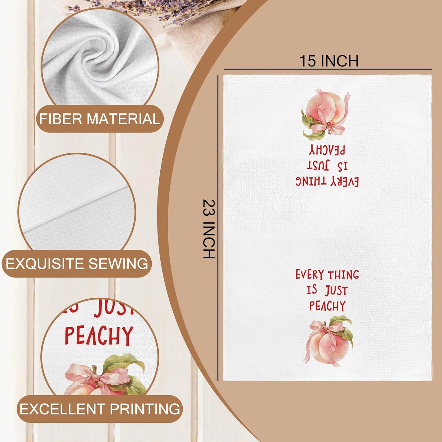 Coquette Pink Bow Peach Kitchen Towels, Preppy Girly Dish Tea Towels for Kitchen, Everything is Just Peachy Decorative Hand Towels for Bathroom, Peach Bathroom Decor, 16x24 Inches