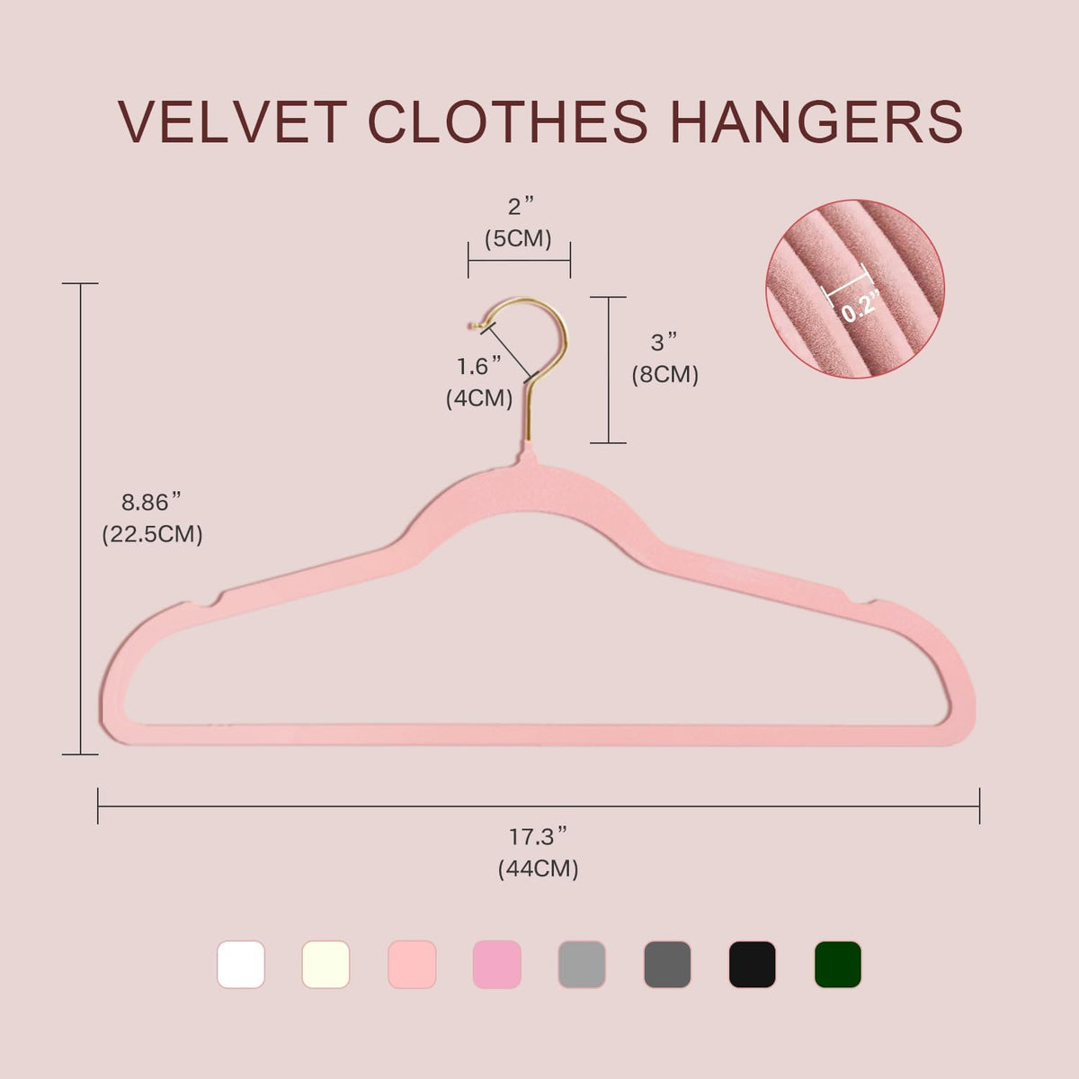 52 Packs Velvet Clothes Hangers, 17.3 Inches Non-Slip Skirt Hangers, Sturdy Dresses Hangers with Shoulder Notches, Space Saving Clothing Hangers for Adults, Pink with Gold Hook