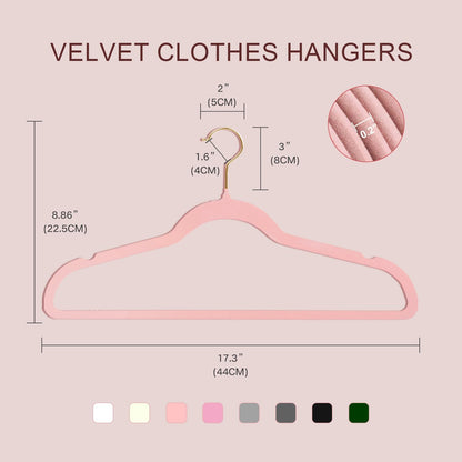 52 Packs Velvet Clothes Hangers, 17.3 Inches Non-Slip Skirt Hangers, Sturdy Dresses Hangers with Shoulder Notches, Space Saving Clothing Hangers for Adults, Pink with Gold Hook