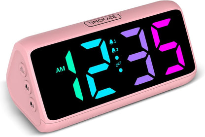 Loud Alarm Clock for Heavy Sleepers, RGB Alarm Clocks for Bedrooms Seniors Kids, Plug in Digital Clock with 5 Dimmers, 2 Alarms, 4 Volumes and Snooze