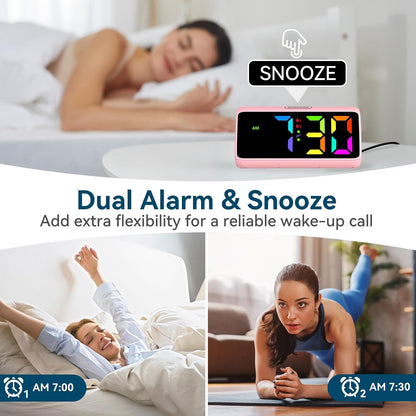 Loud Alarm Clock for Heavy Sleepers, RGB Alarm Clocks for Bedrooms Seniors Kids, Plug in Digital Clock with 5 Dimmers, 2 Alarms, 4 Volumes and Snooze