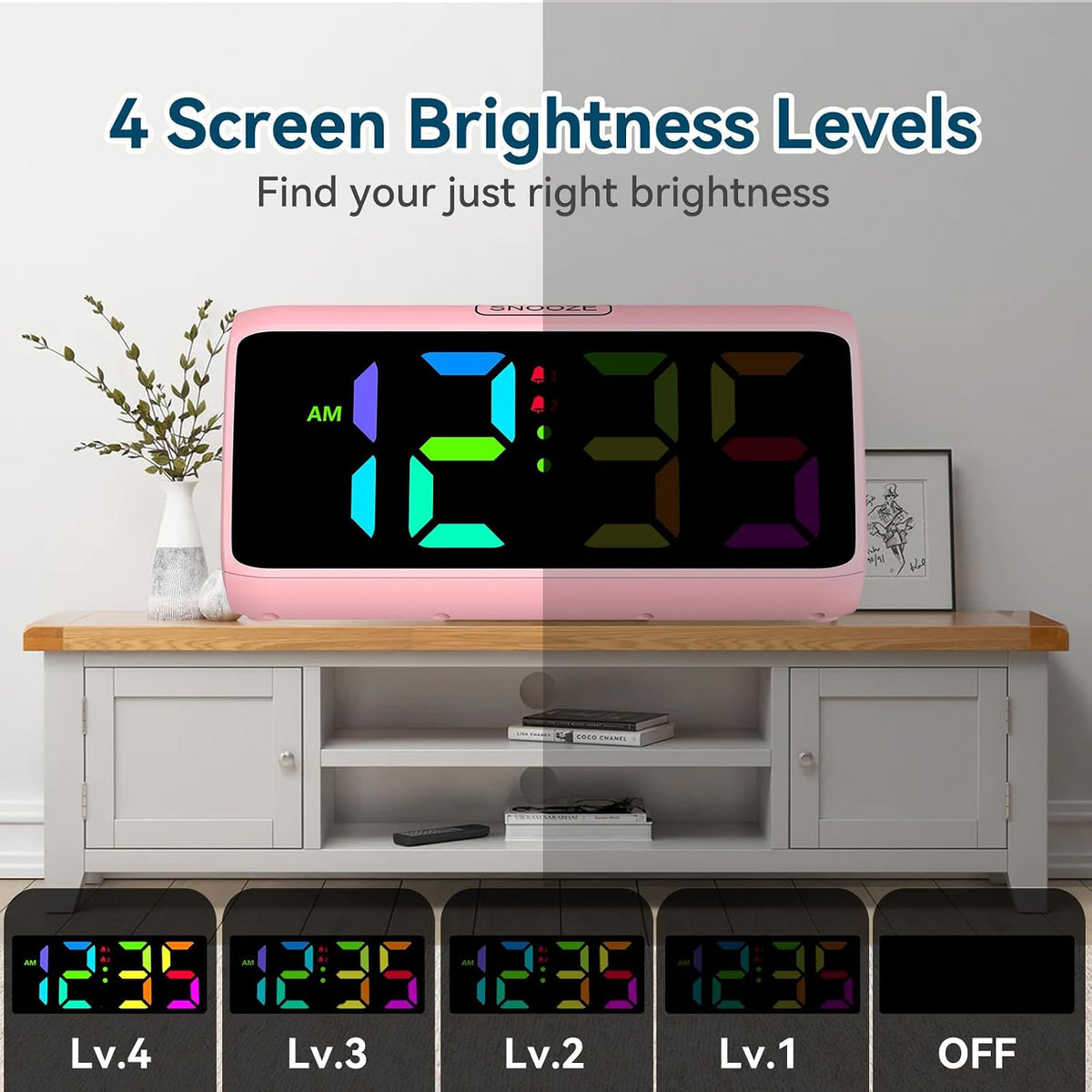 Loud Alarm Clock for Heavy Sleepers, RGB Alarm Clocks for Bedrooms Seniors Kids, Plug in Digital Clock with 5 Dimmers, 2 Alarms, 4 Volumes and Snooze