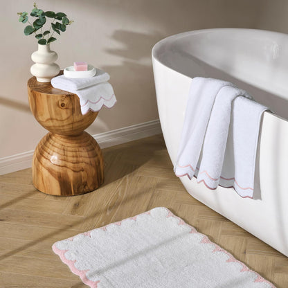 2 Piece Cotton Bath Towel Set, Embroidered, White, Blush Scallop