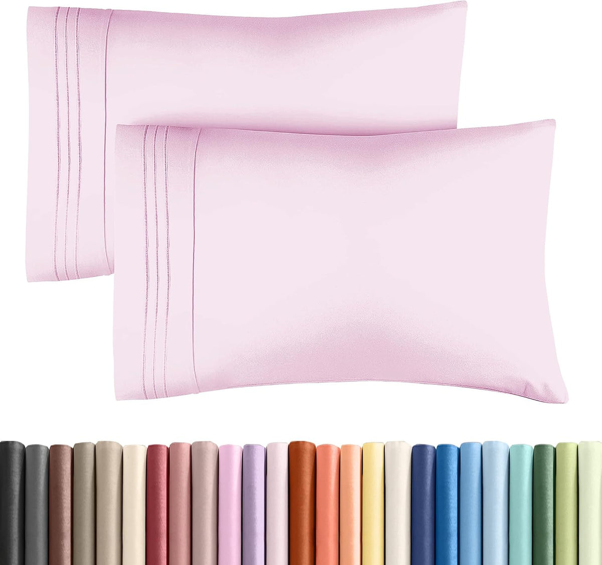 Queen Pillow Cases Set of 2 - Ultra Soft Cozy Pillowcase Covers - Pink