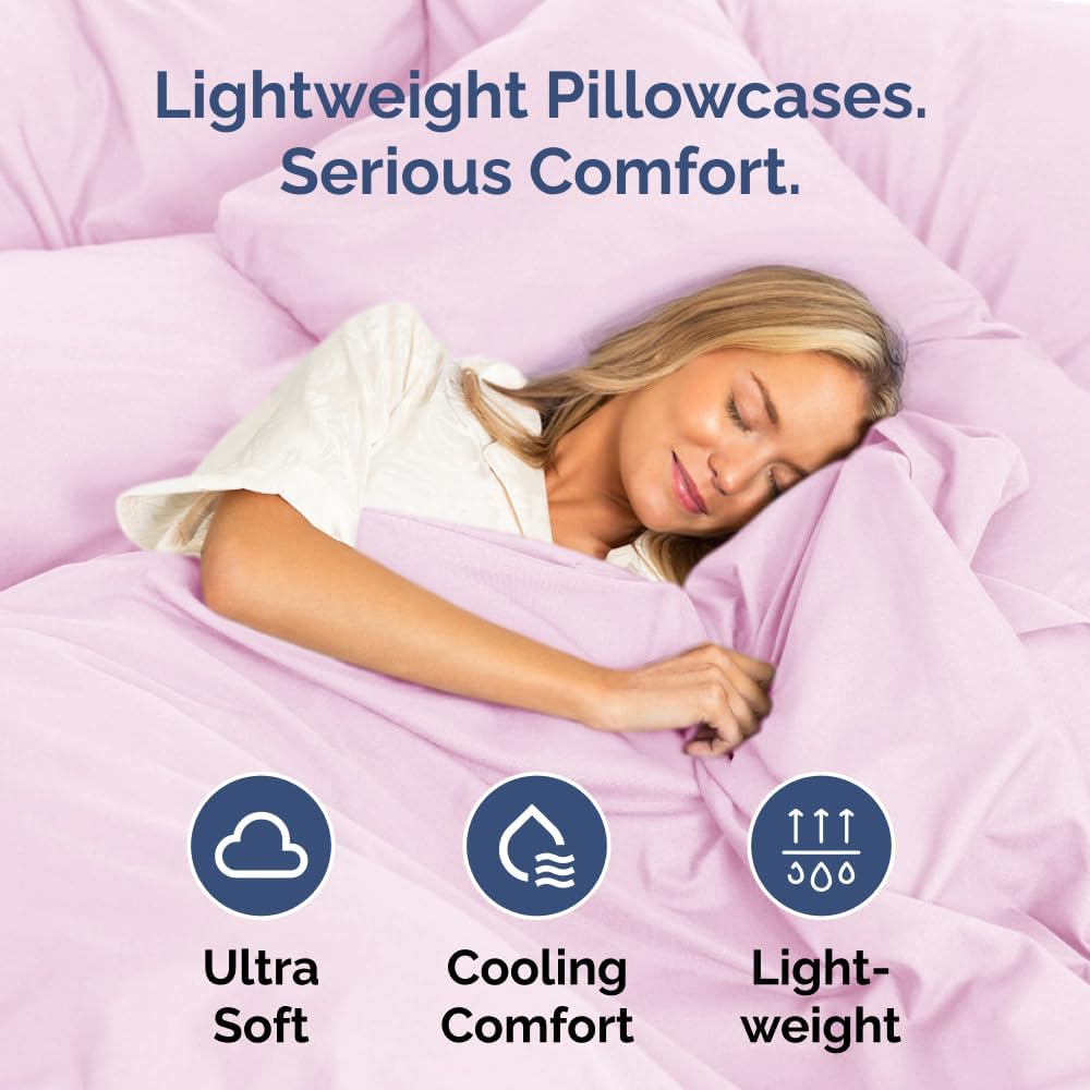 Queen Pillow Cases Set of 2 - Ultra Soft Cozy Pillowcase Covers - Pink