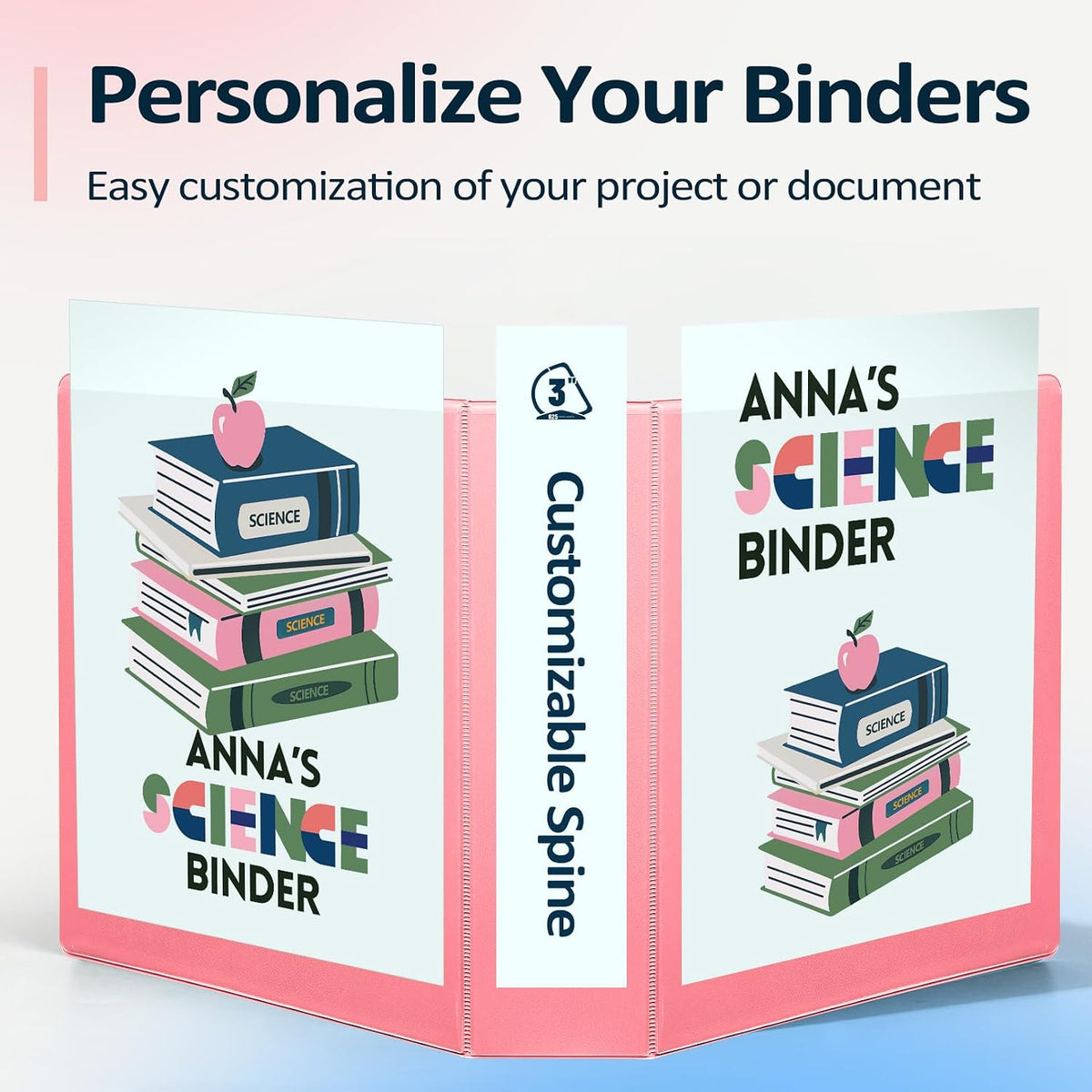 3 Ring Binder 3 Inch, Large Binder with Pockets, Pink, Letter Size