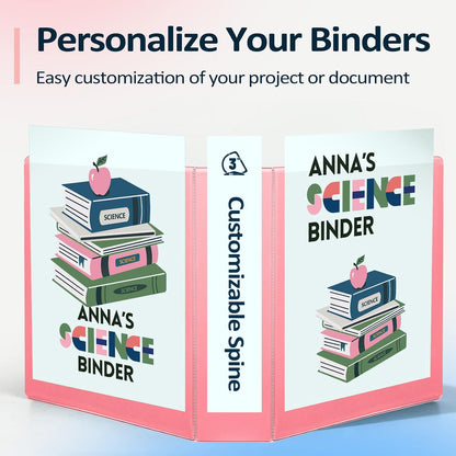 3 Ring Binder 3 Inch, Large Binder with Pockets, Pink, Letter Size