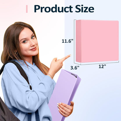3 Ring Binder 3 Inch, Large Binder with Pockets, Pink, Letter Size