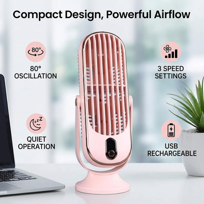 Table Tower Fan, 5 Speed Ultra Quiet 22dB USB Powered Compact Tower Fan with Turbo Airflow Detachable Blade, Portable Desktop Cooling Fan for Office Bedroom Outdoor (Pink)