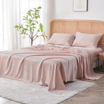 AiryWeight Tencel Sheet Set, 100% Lyocell Derived from Eucalyptus, Buttery Soft, Architectural Digest Best Cooling Sheets Winner - 3pc - 2 Pillowcases 1 Fitted (Blush, Queen)