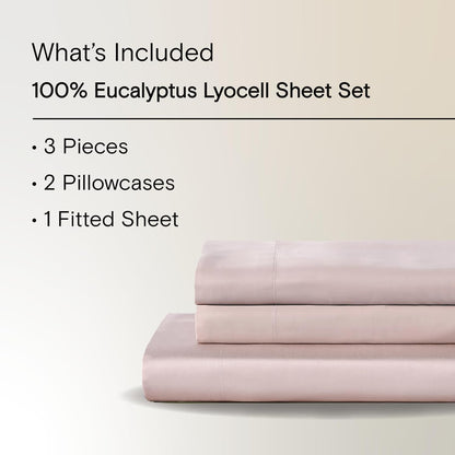 AiryWeight Tencel Sheet Set, 100% Lyocell Derived from Eucalyptus, Buttery Soft, Architectural Digest Best Cooling Sheets Winner - 3pc - 2 Pillowcases 1 Fitted (Blush, Queen)
