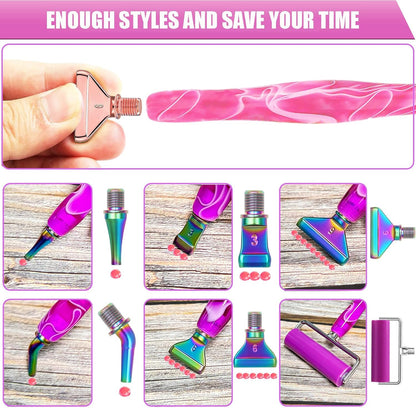 Diamond Art Pens Tools Diamond Painting Accessories Kits with Screw Metal Tip Roller Diamond Painting Pen Drill Bead Dot Pens for Art Craft Nail (Pink Pen Rose Gold 6)