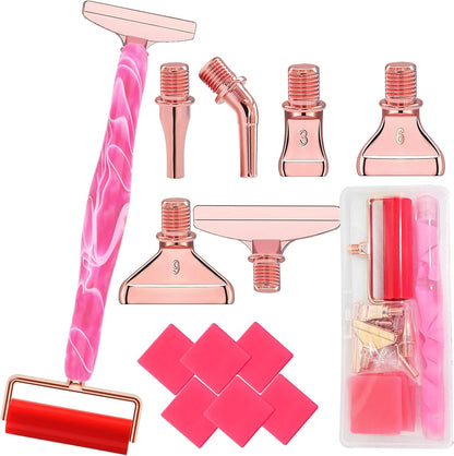 Diamond Art Pens Tools Diamond Painting Accessories Kits with Screw Metal Tip Roller Diamond Painting Pen Drill Bead Dot Pens for Art Craft Nail (Pink Pen Rose Gold 6)