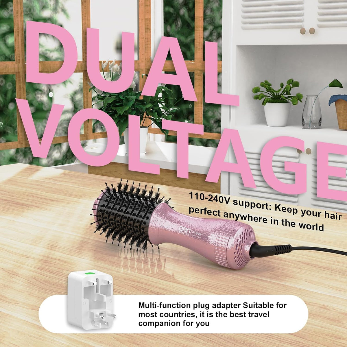 DAN Travel Hair Dryer Brush,Dual Voltage Blow Dryer Brush,100V-240V