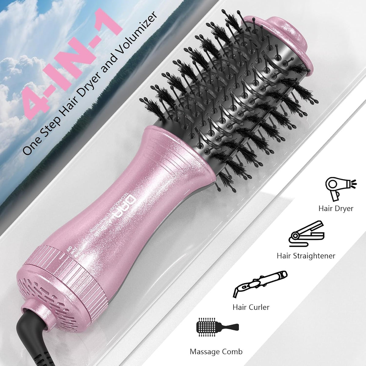 DAN Travel Hair Dryer Brush,Dual Voltage Blow Dryer Brush,100V-240V