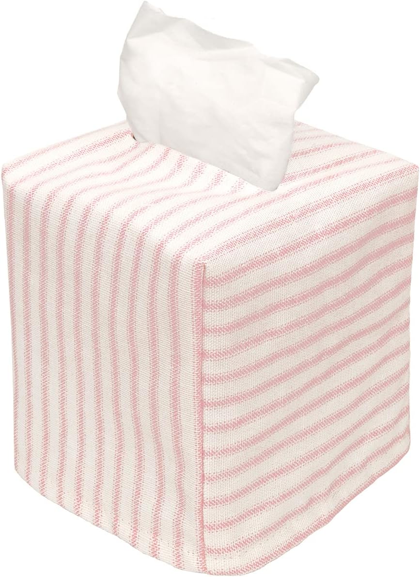 Tissue Box Cover Tissue Holder Tissue Dispenser Square Cube, Soft Fabric Cover Slips Over Cardboard Facial Tissue Boxes - Pink Room Decor, Nursery Decor, Bathroom, Bedroom, Lined Fabric Folds Flat