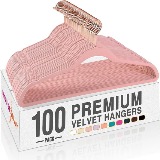 Pink Velvet Hangers 100 Pack, Premium Non-Slip Felt Hangers